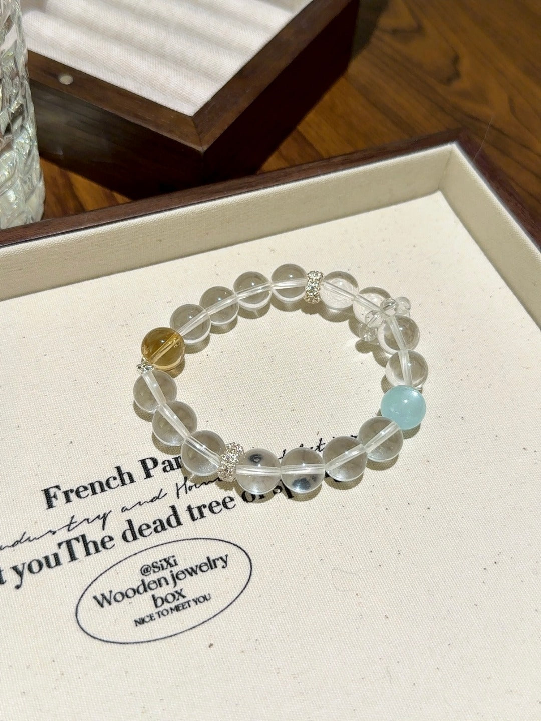 ▫️▪️ White crystal aquamarine yellow tower crystal bracelet